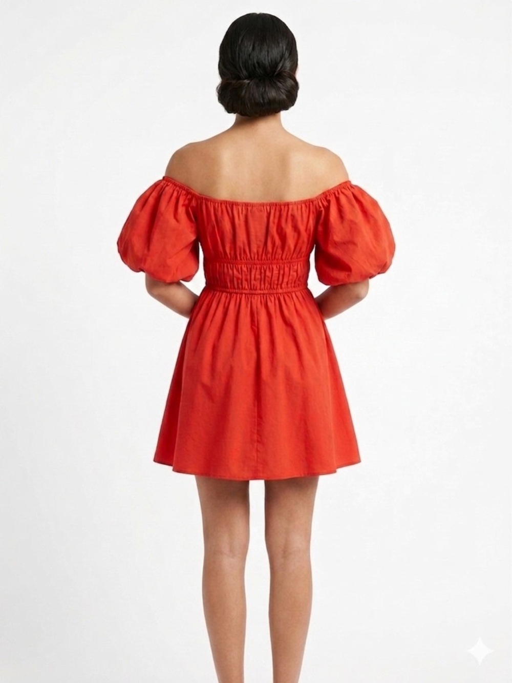 Abercrombie & Fitch Coral Puff-Sleeve Smocked Waist Dress - Picture 4 of 6